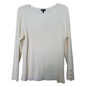 Talbots Woman Petites Ivory Ribbed Long Sleeve Sweater w/Button Cuff Detail 1XP